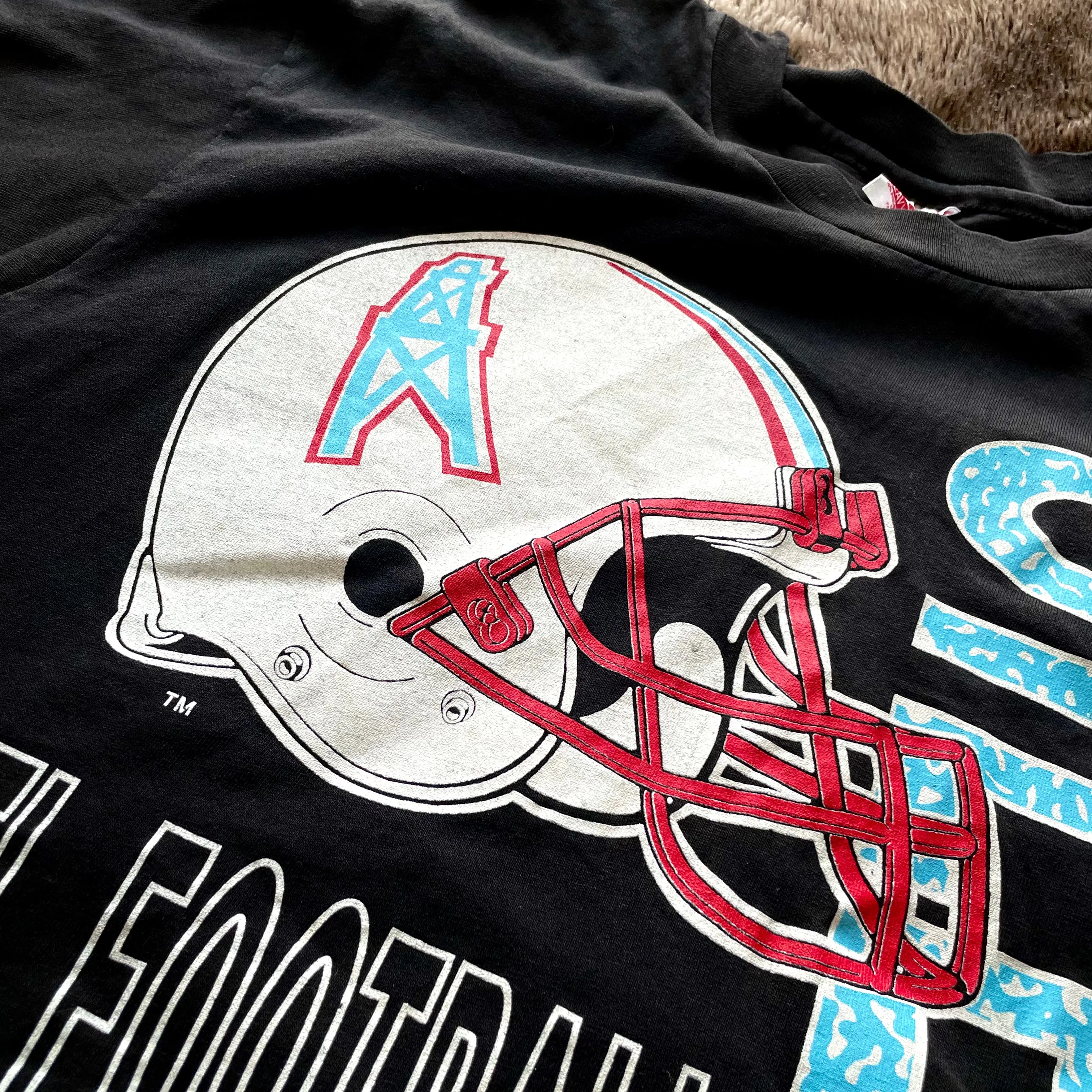 1991 Houston Oilers Crazy Print Logo Tee