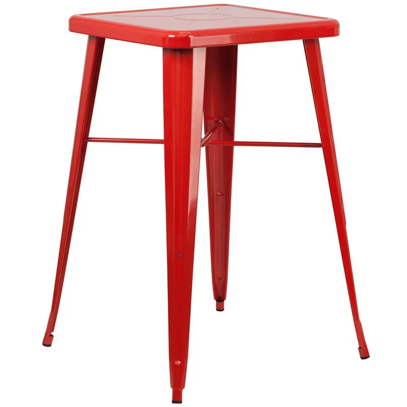 23.75'' Square Red Metal Indoor-Outdoor Bar Height Table By Flash Furniture