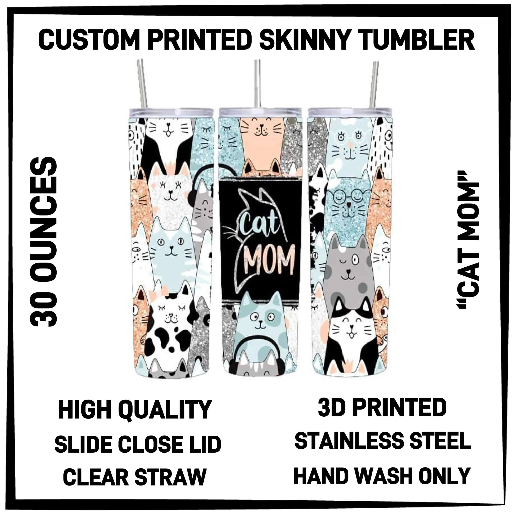 30oz Skinny Tumbler - Cat Mom