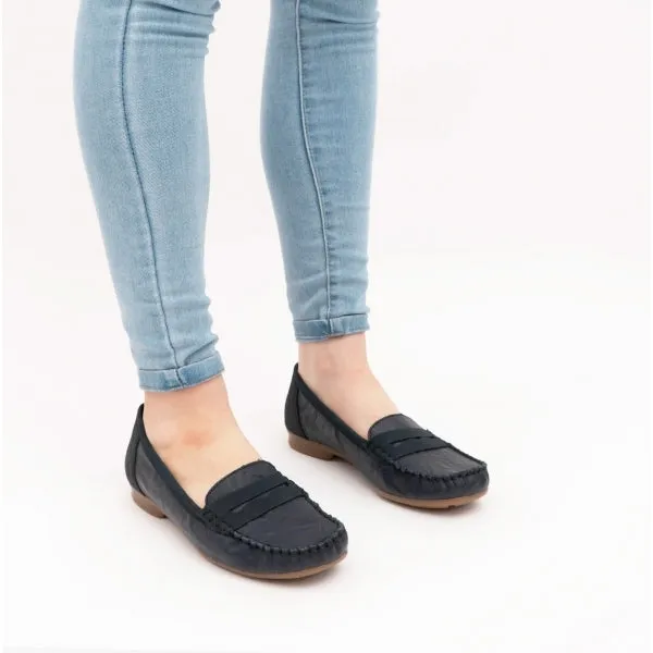 40054-15 Ladies Leather Loafers Navy