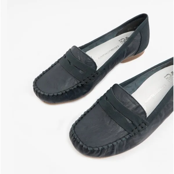 40054-15 Ladies Leather Loafers Navy