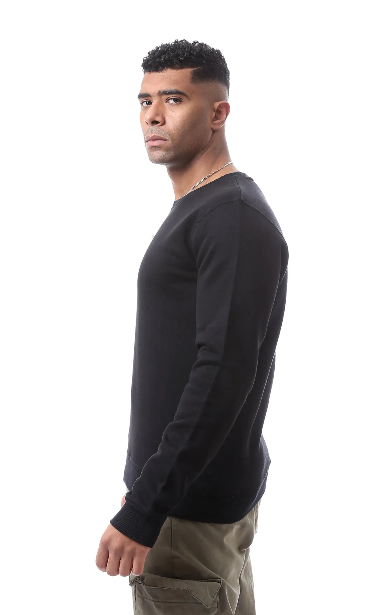 94411 Essential Round Neck Sweatshirt With Inner Fleece - Black