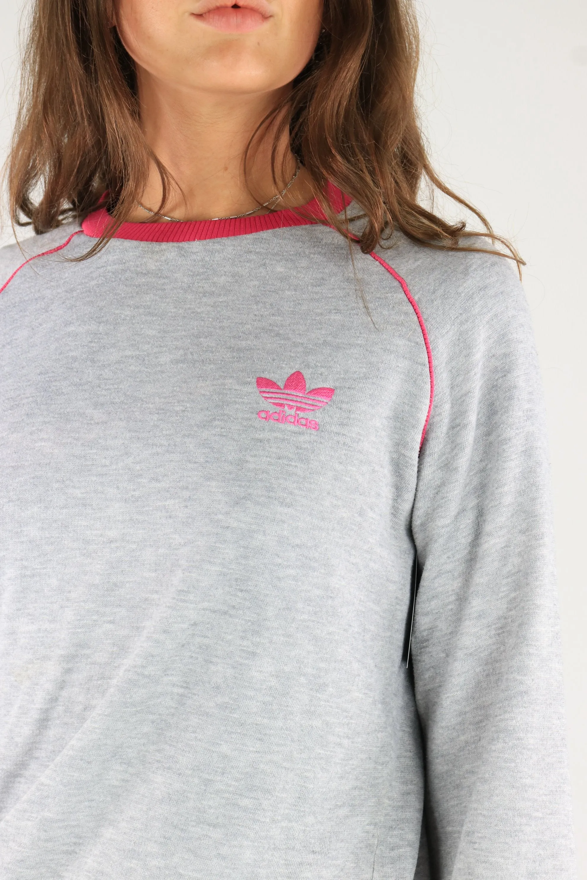 Adidas Sweatshirt Grey/Pink Medium