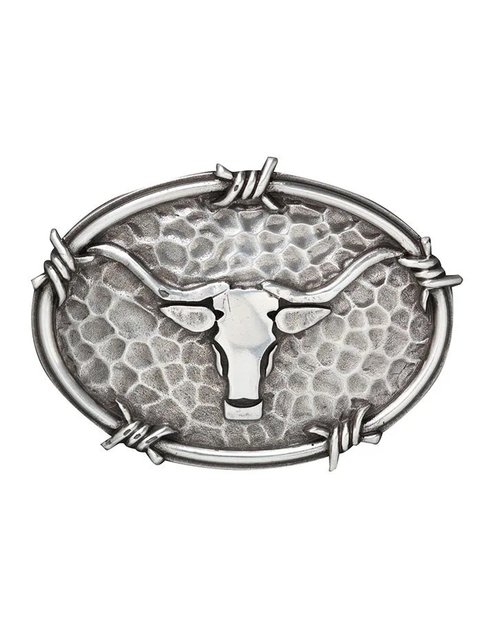 Ariat A37050 Mens Oval Steer Head Barbwire Edging Buckle Antique Silver