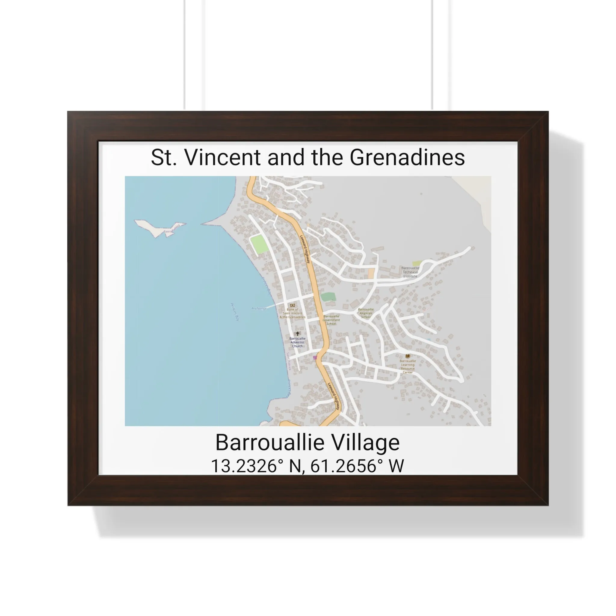 Barrouallie Village St. Vincent and the Grenadines Map Framed Print Poster, City Map Print Poster