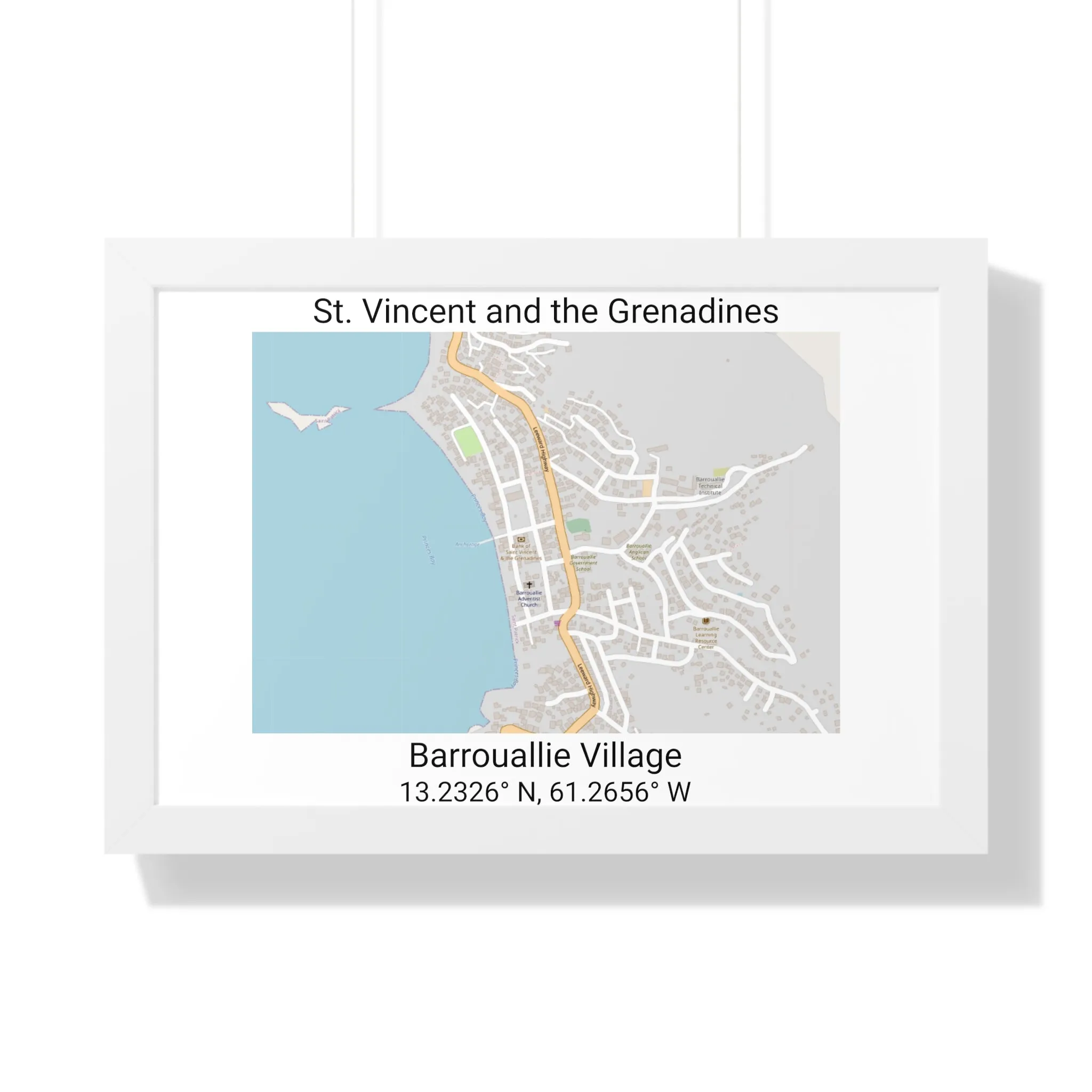 Barrouallie Village St. Vincent and the Grenadines Map Framed Print Poster, City Map Print Poster