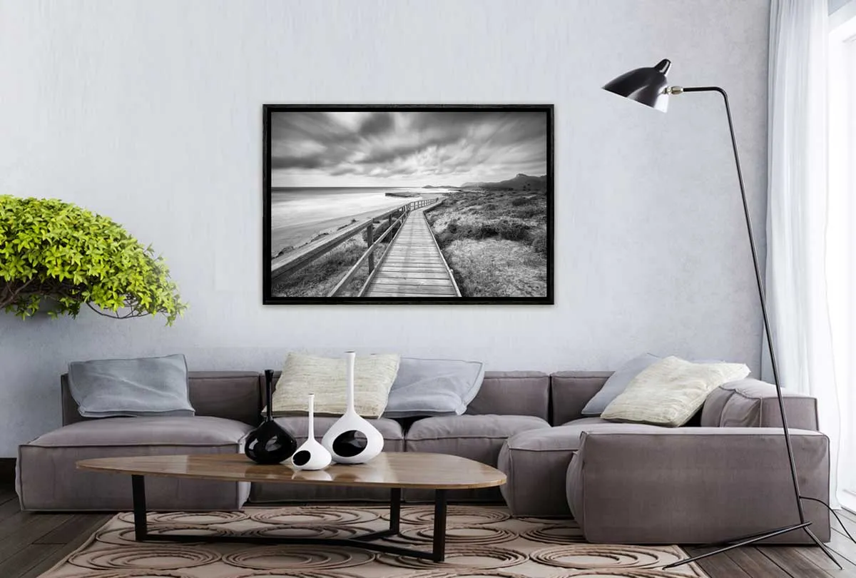 Beach Boardwalk Black & White | Canvas Wall Art Print