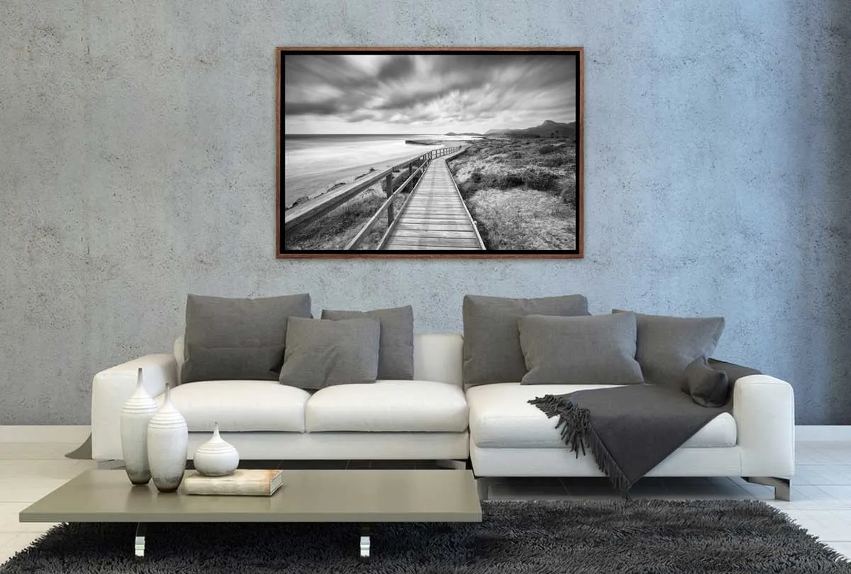 Beach Boardwalk Black & White | Canvas Wall Art Print