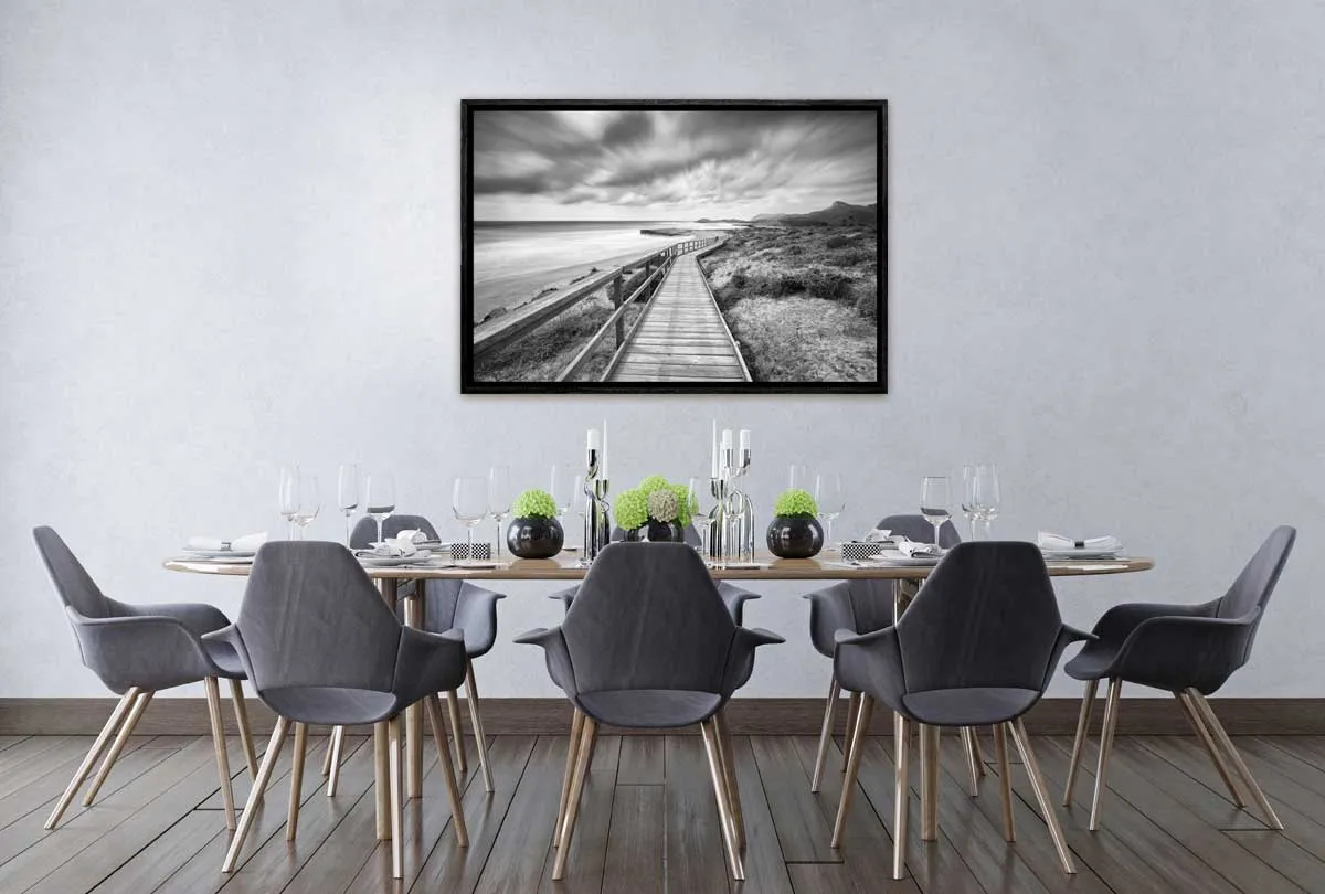 Beach Boardwalk Black & White | Canvas Wall Art Print