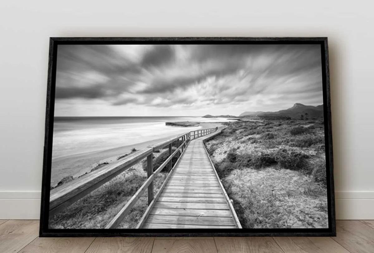 Beach Boardwalk Black & White | Canvas Wall Art Print