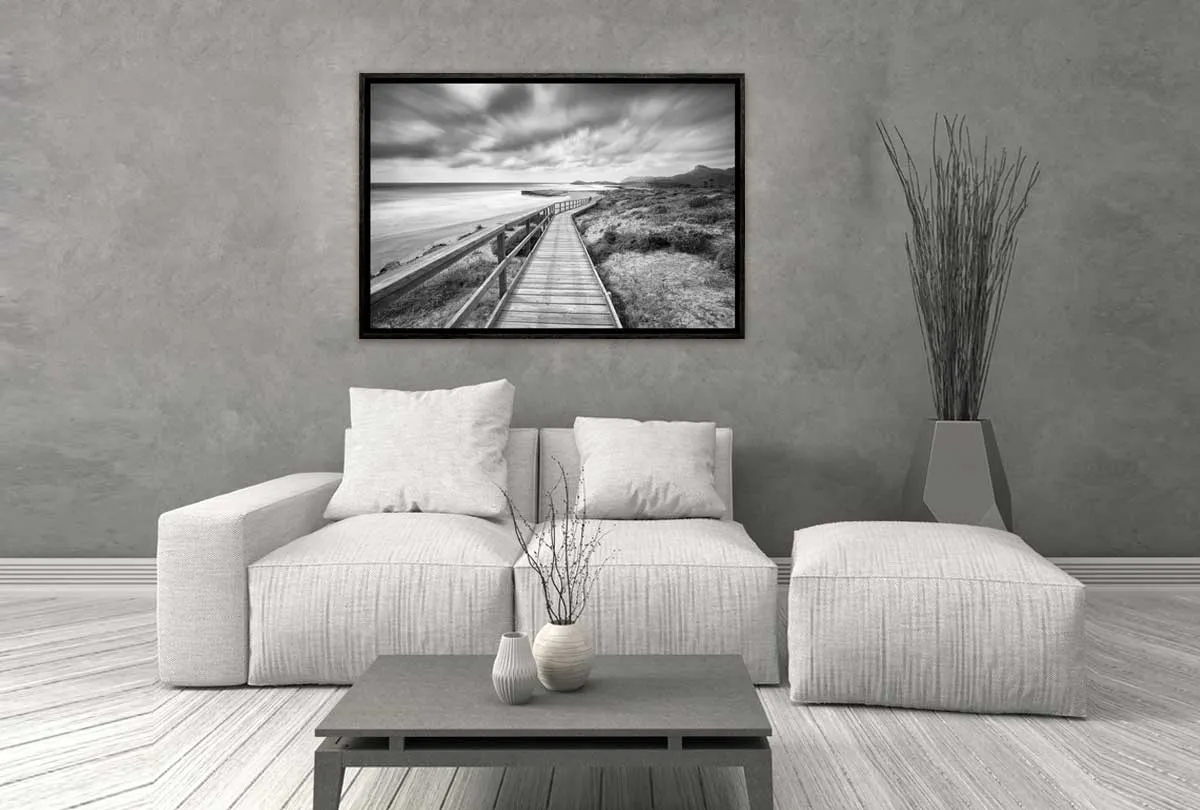 Beach Boardwalk Black & White | Canvas Wall Art Print