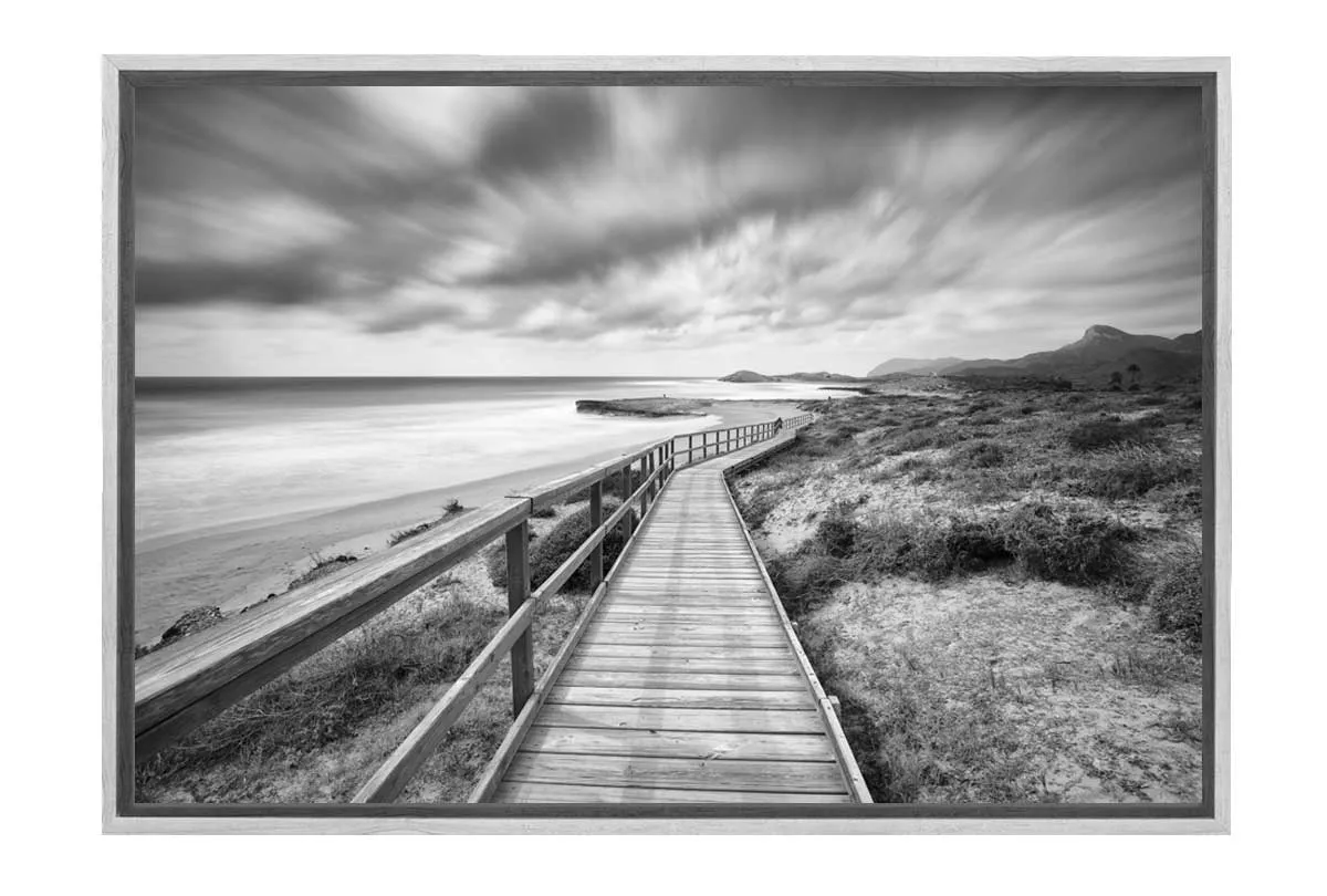 Beach Boardwalk Black & White | Canvas Wall Art Print