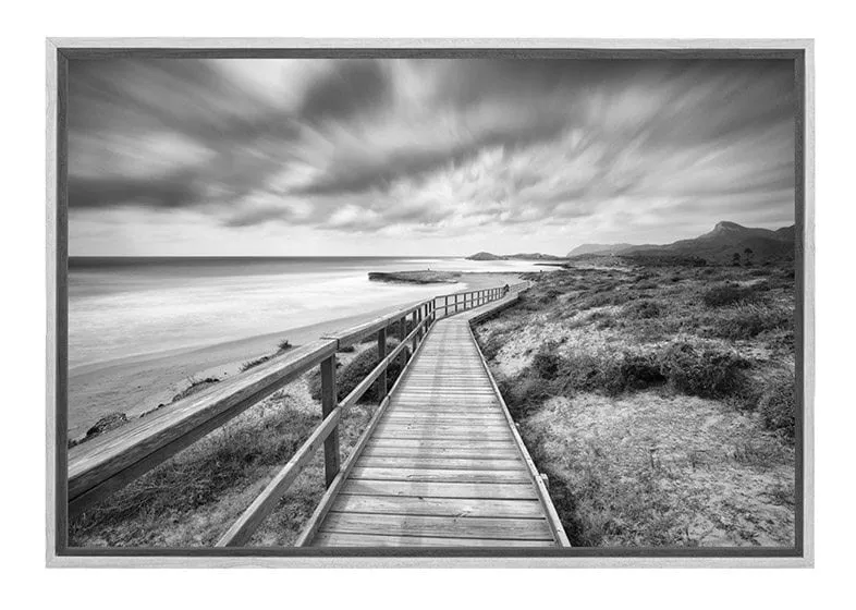 Beach Boardwalk Black & White | Canvas Wall Art Print