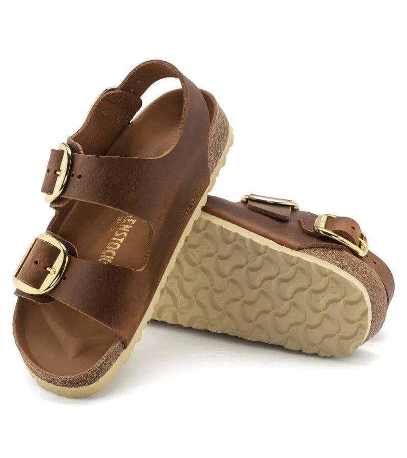 Birkenstocks Womens Milano Big Buckle Oiled Leather Cognac - 1024067