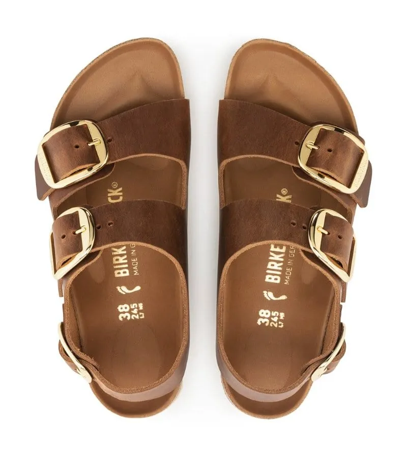 Birkenstocks Womens Milano Big Buckle Oiled Leather Cognac - 1024067