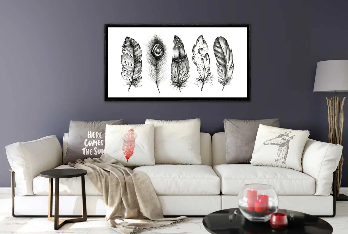 Black & White Feathers | Canvas Wall Art Print