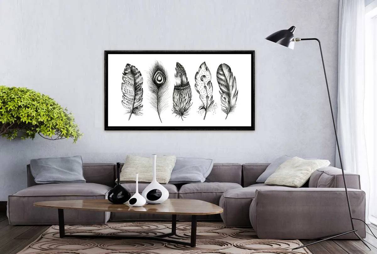 Black & White Feathers | Canvas Wall Art Print