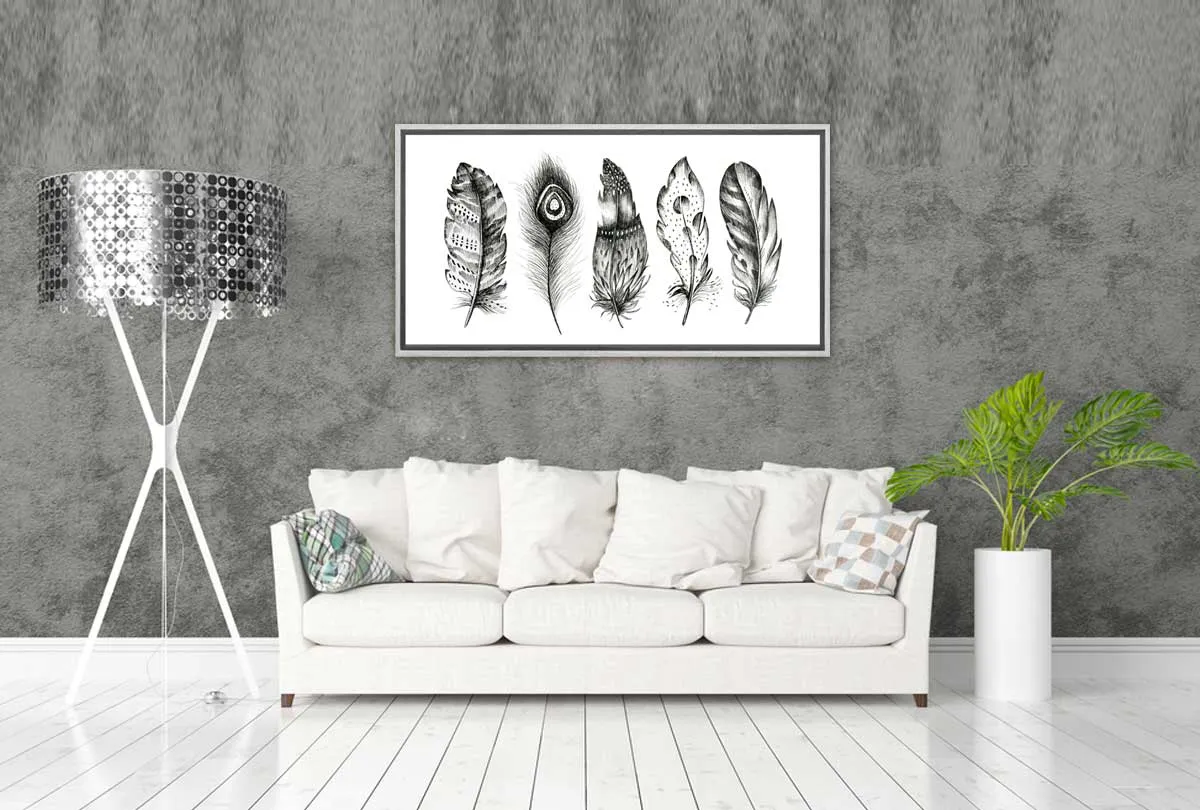 Black & White Feathers | Canvas Wall Art Print