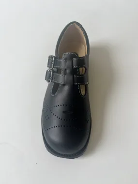 Black double straps with buckle school shoe and piping(14)