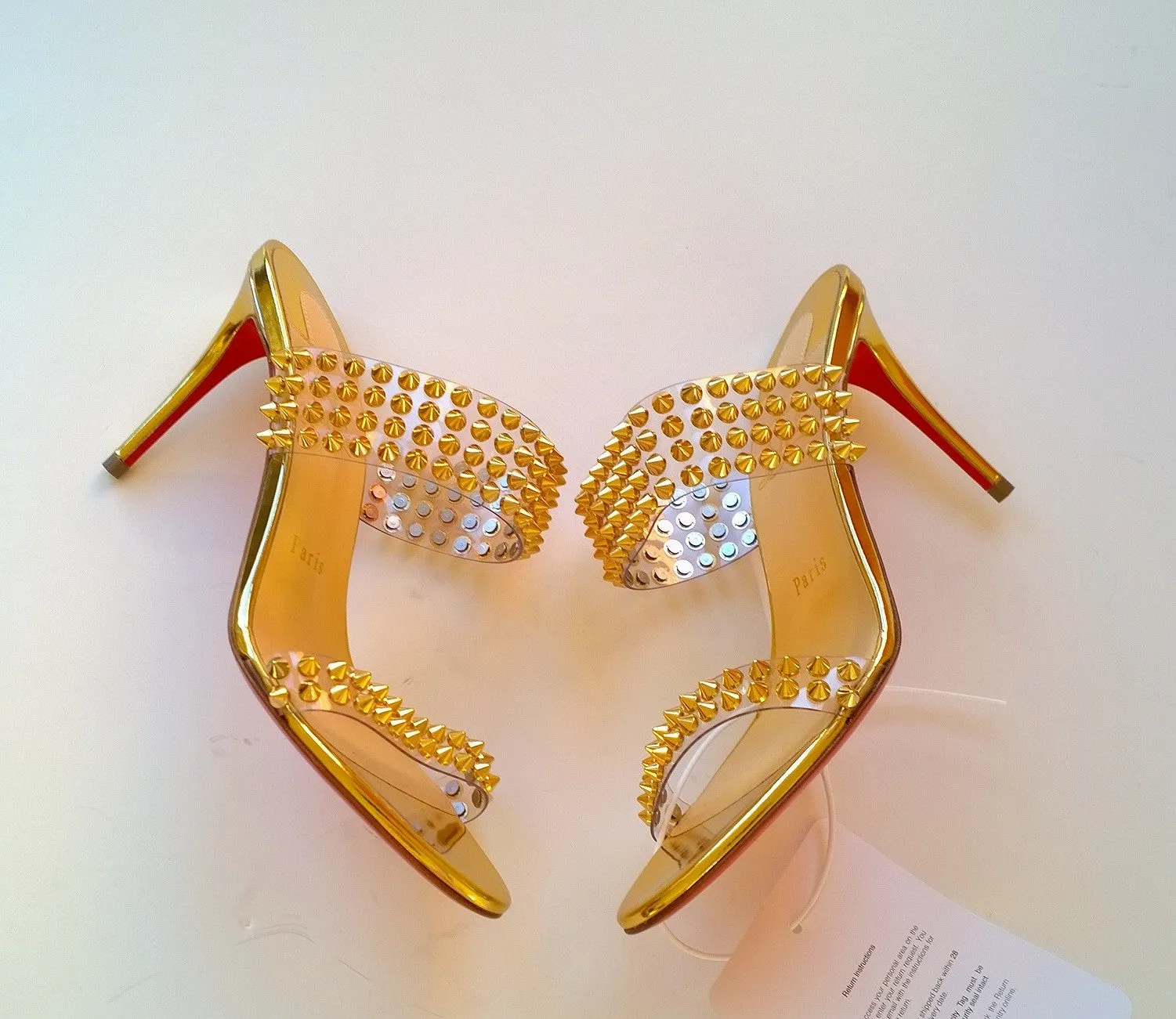 Christian Louboutin Spikes Only Gold Specchio 85 PVC and Leather Mules new sandals