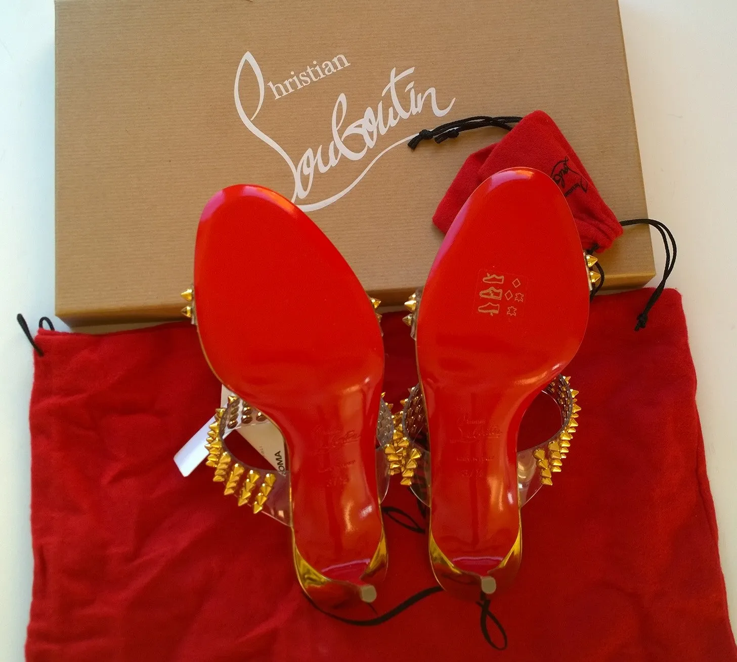 Christian Louboutin Spikes Only Gold Specchio 85 PVC and Leather Mules new sandals