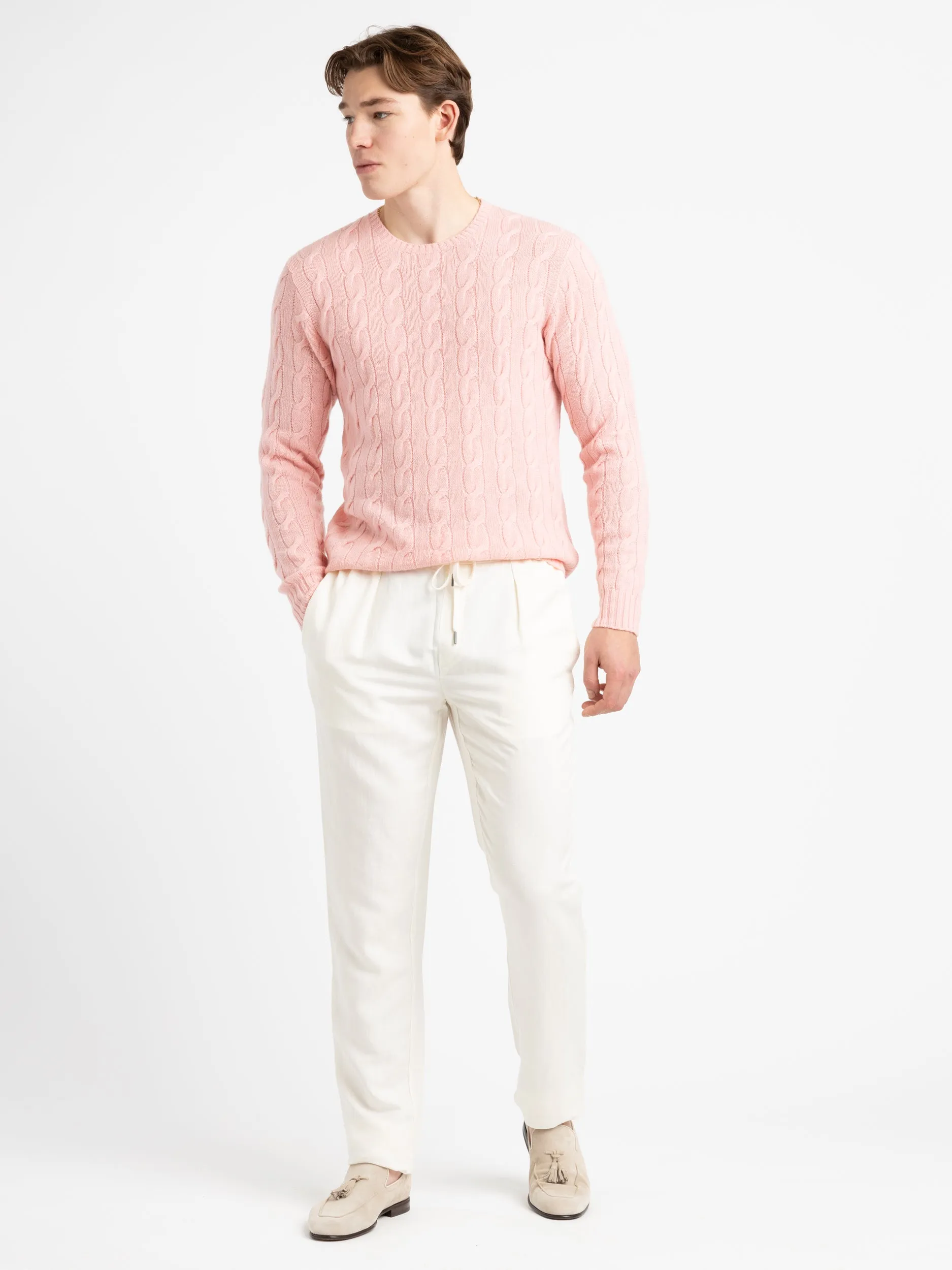 Crystal Rose Cable-Knit Cashmere Sweater