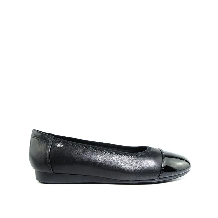 Ebony Toe Cap Women's Shoes - Black Leather