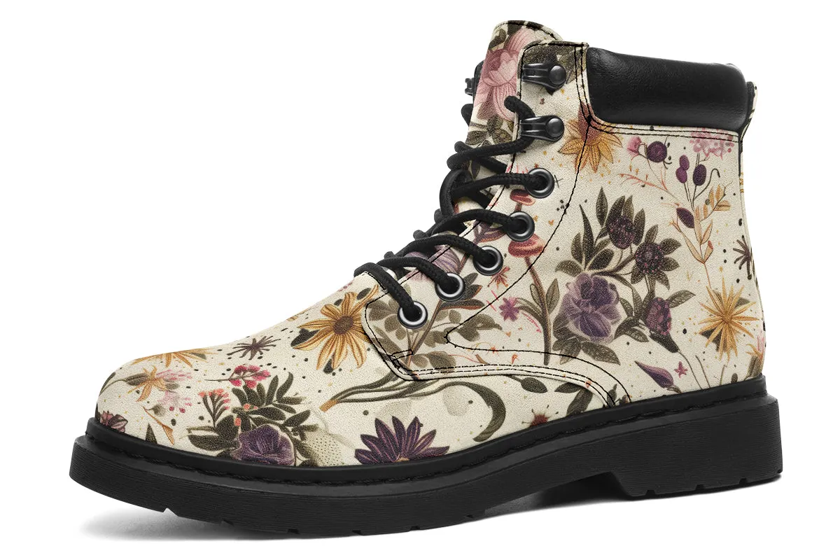 Enchanted Blossoms Classic Boots - High Quality Micro-Suede Weatherproof Vegan Shoes with Stitched on Soles