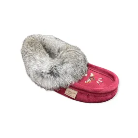 Fur Moccasin - Burgundy Suede