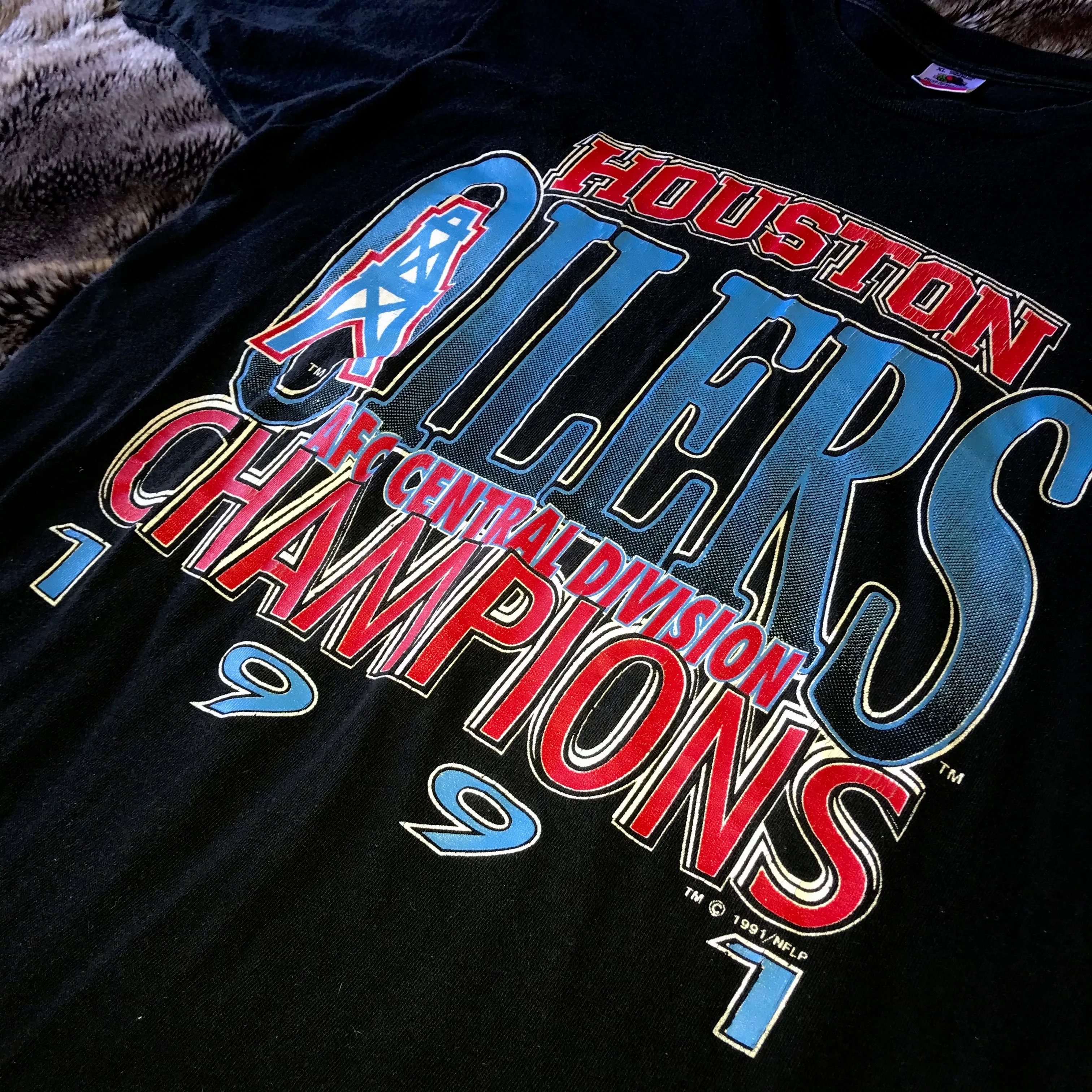 Houston Oilers 1991 AFC Central Champions Single Stitch Tee (Black)