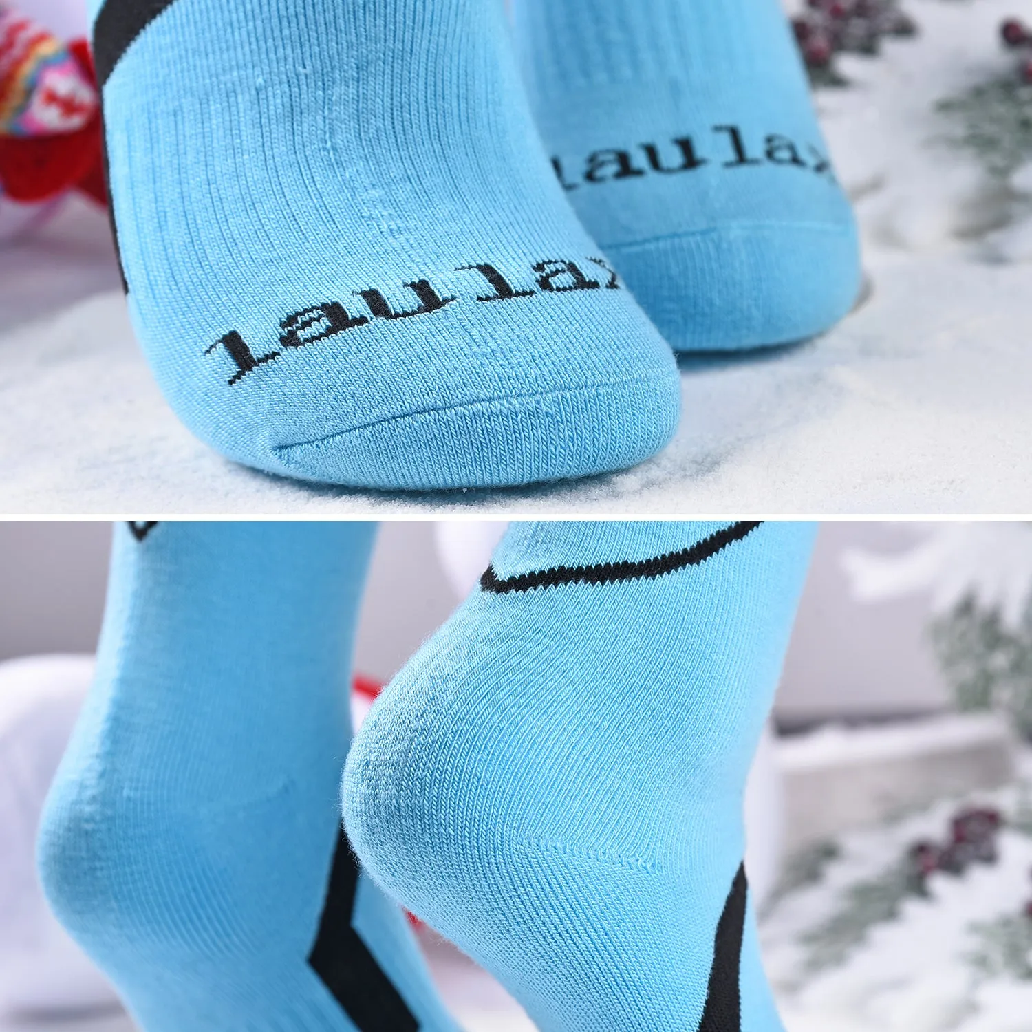 Laulax 3 Pairs Ladies Long Hose Cashmere-Like Ski Socks, Size UK 3 - 7 / Europe 36 - 40, Gift Set, Purple, Blue, Black