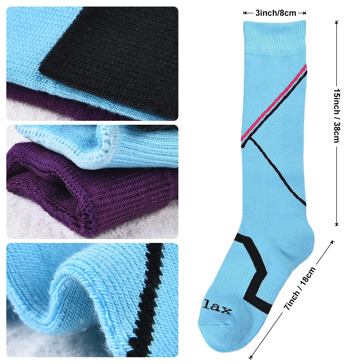 Laulax 3 Pairs Ladies Long Hose Cashmere-Like Ski Socks, Size UK 3 - 7 / Europe 36 - 40, Gift Set, Purple, Blue, Black