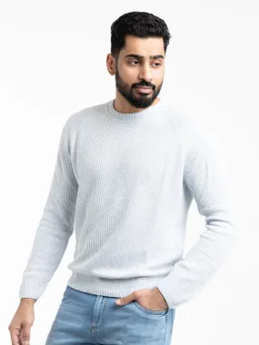 Light Blue Ribbed Flax-Cotton Crewneck Sweater