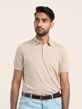 Light Brown Cotton Lightweight Knit Polo