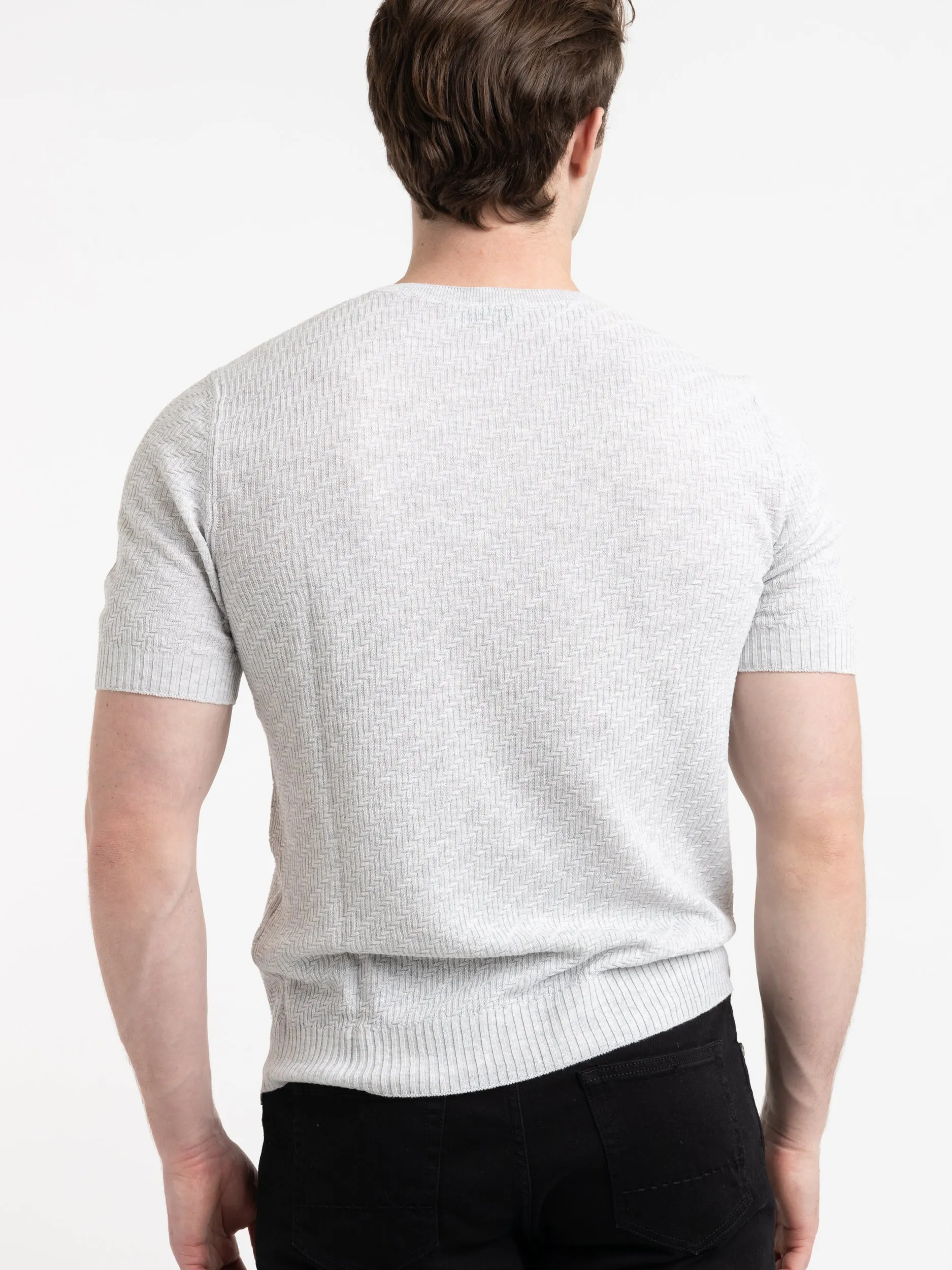 Light Grey Flax-Cotton Herringbone Knit