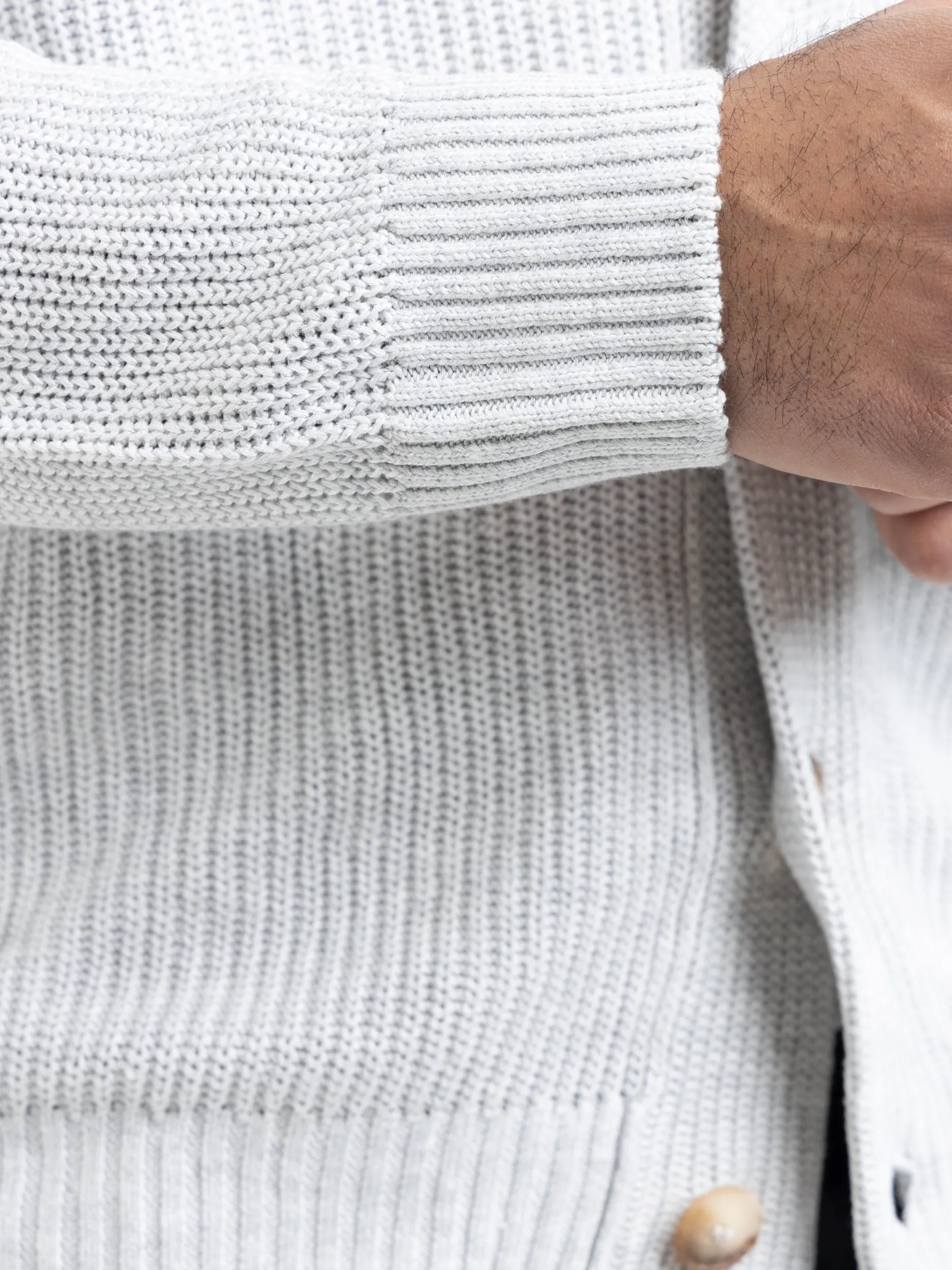 Light Grey Flax-Cotton Ribbed Cardigan