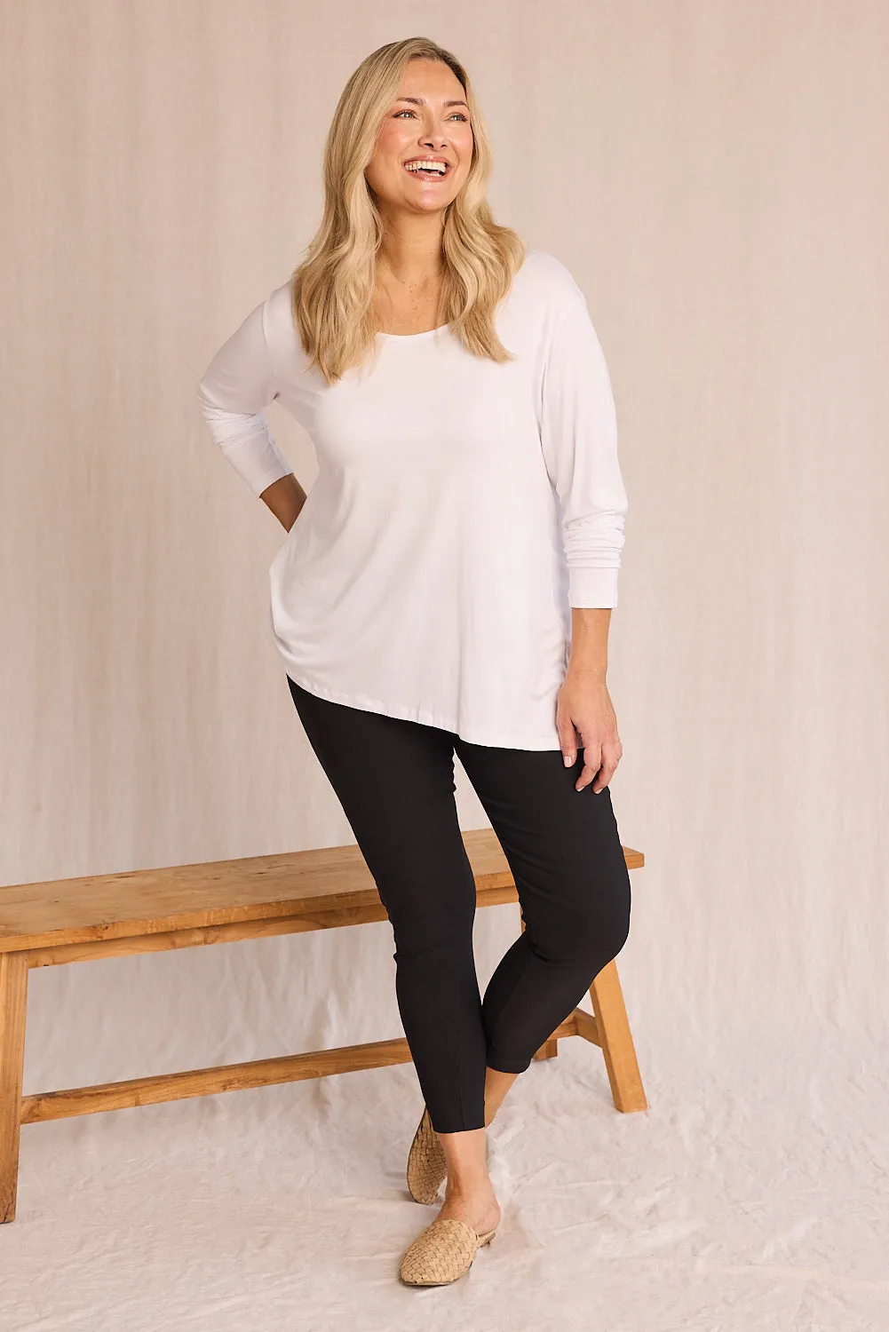 Long Sleeve Swing Tee in White