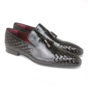 Mario Manzoni Ostrich Leg Black and Brown Woven Tassal SlipOn