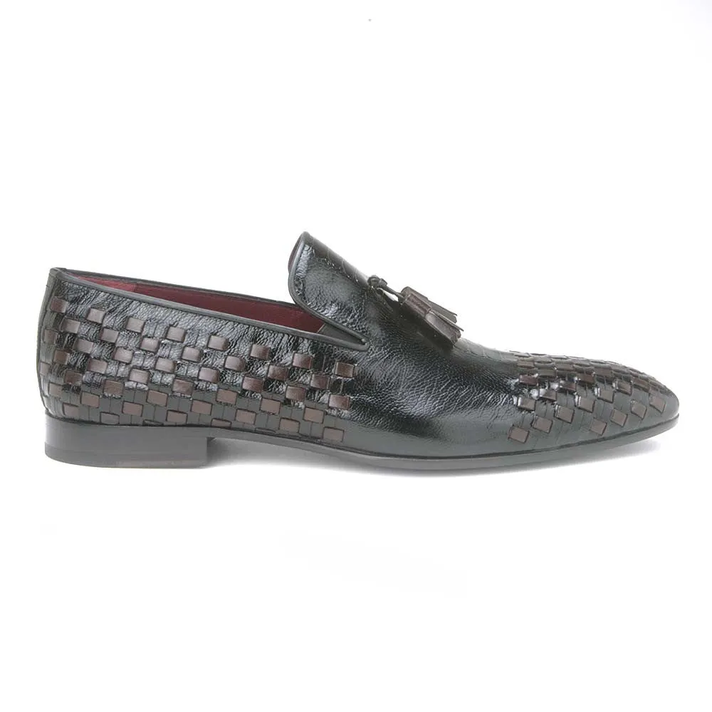 Mario Manzoni Ostrich Leg Black and Brown Woven Tassal SlipOn