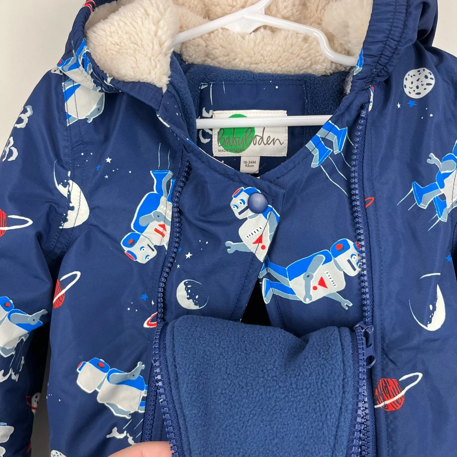 Mini Boden Space Robot Print Snowsuit Beacon Blue 18-24 Months