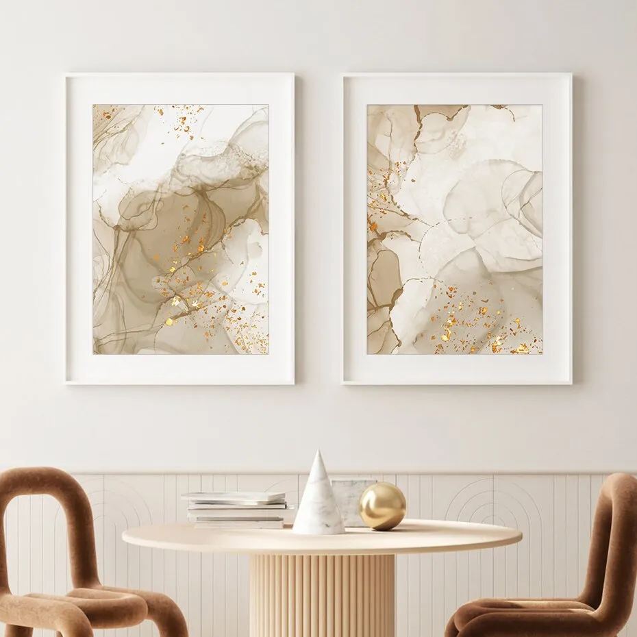 Modern Abstract Beige Golden Liquid Marble Print Wall Art Fine Art Canvas Prints Pictures For Living Room Bedroom Art Decor