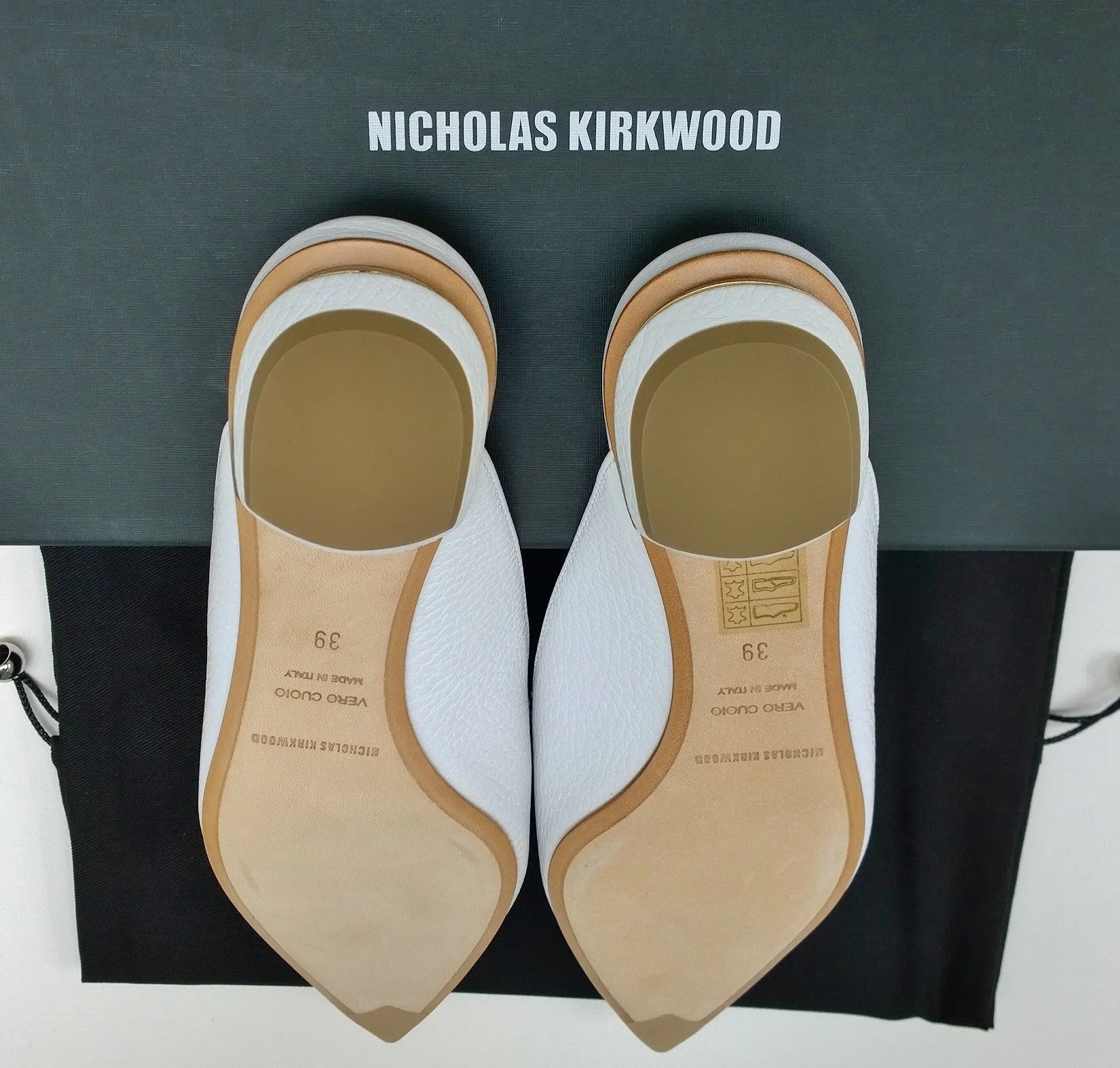 Nicholas Kirkwood Beya Slides in White Leather Flats Shoes