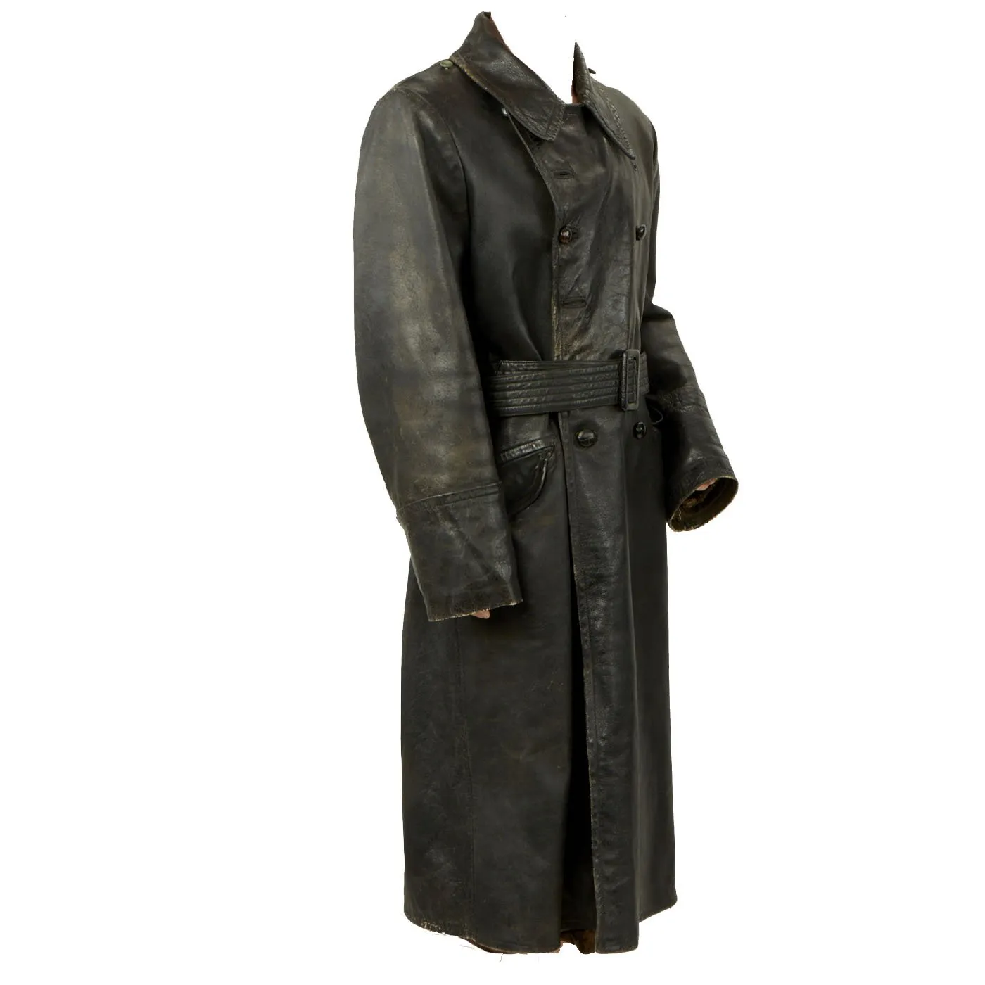 Original WWII German Officer Black Leather Great Coat