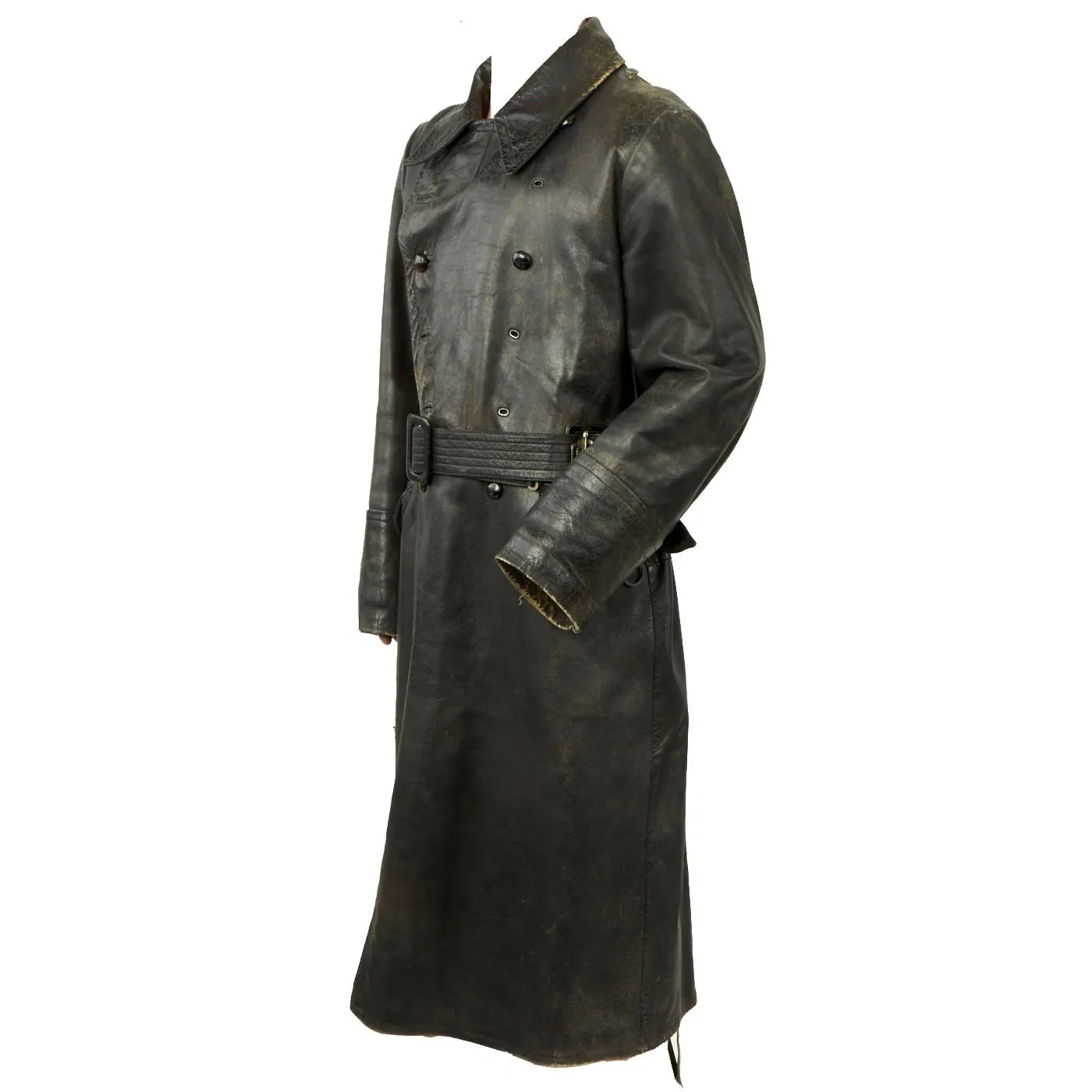 Original WWII German Officer Black Leather Great Coat