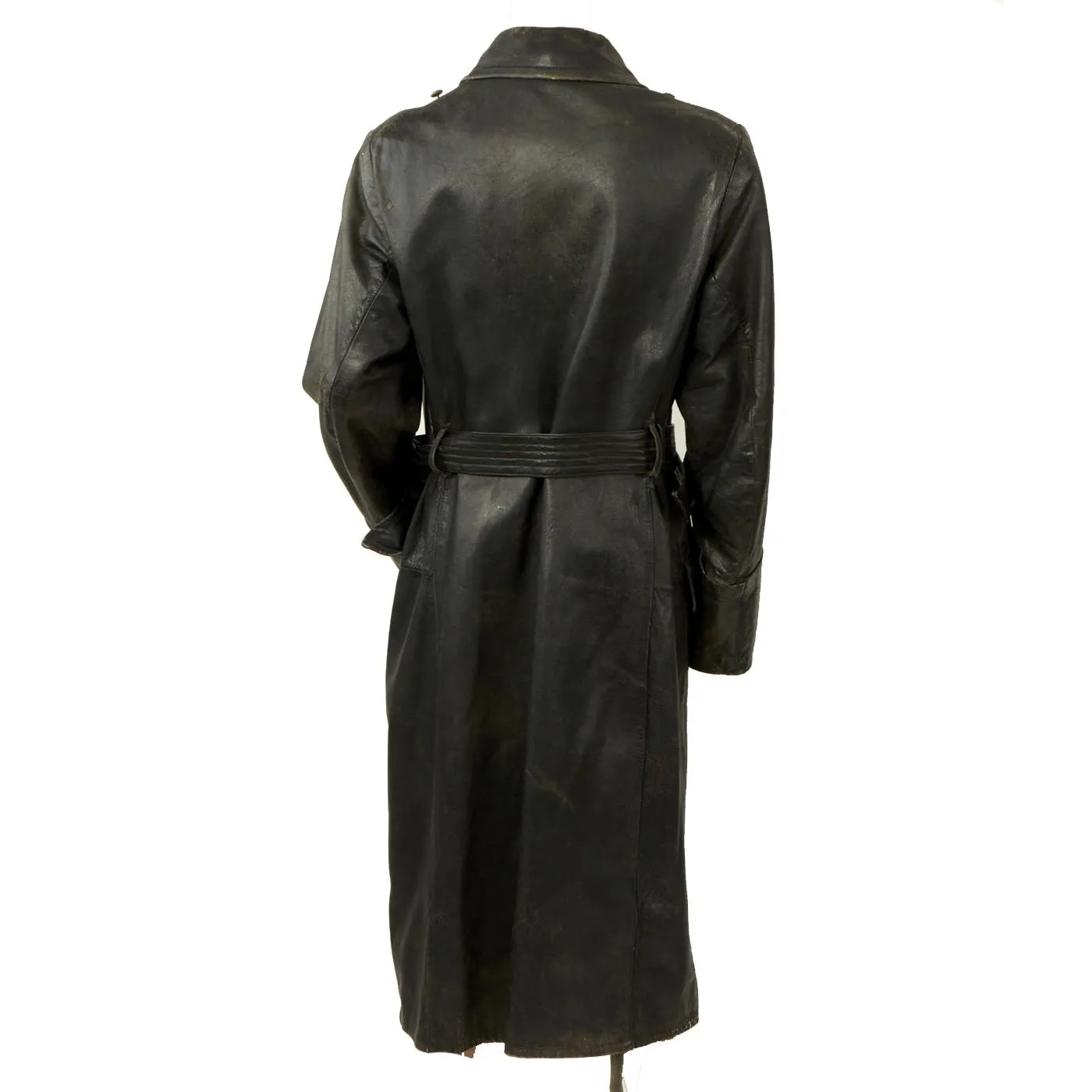 Original WWII German Officer Black Leather Great Coat