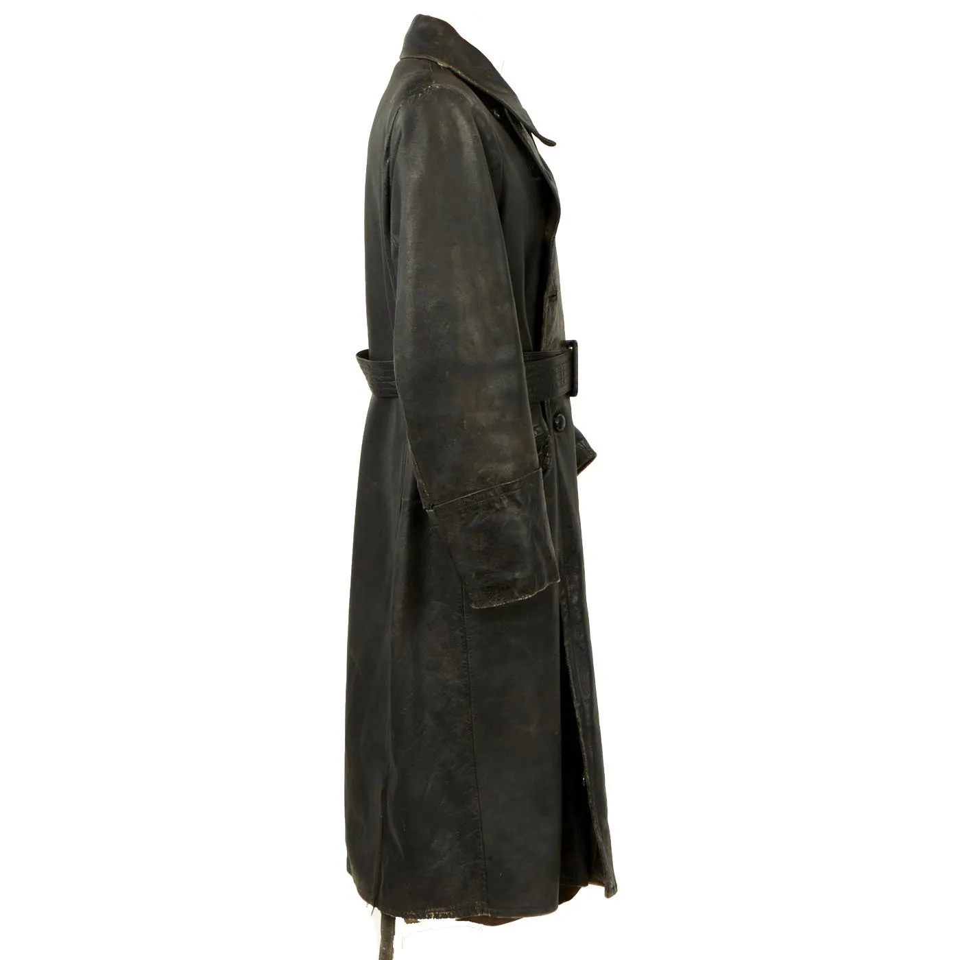 Original WWII German Officer Black Leather Great Coat