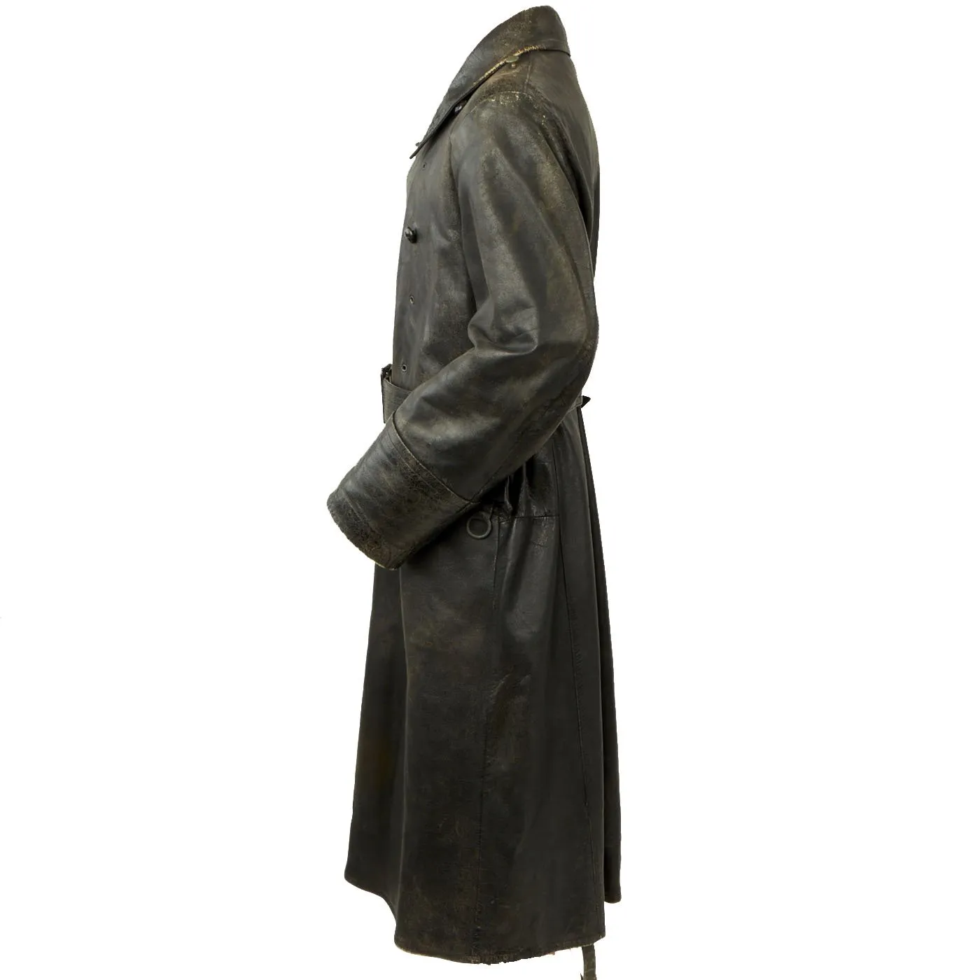 Original WWII German Officer Black Leather Great Coat