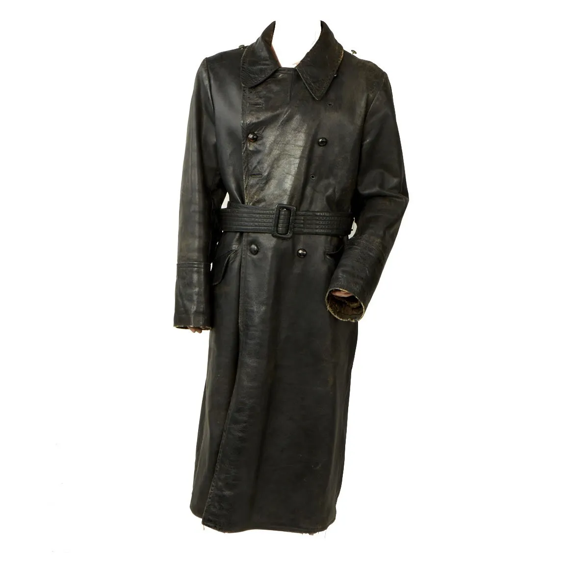 Original WWII German Officer Black Leather Great Coat