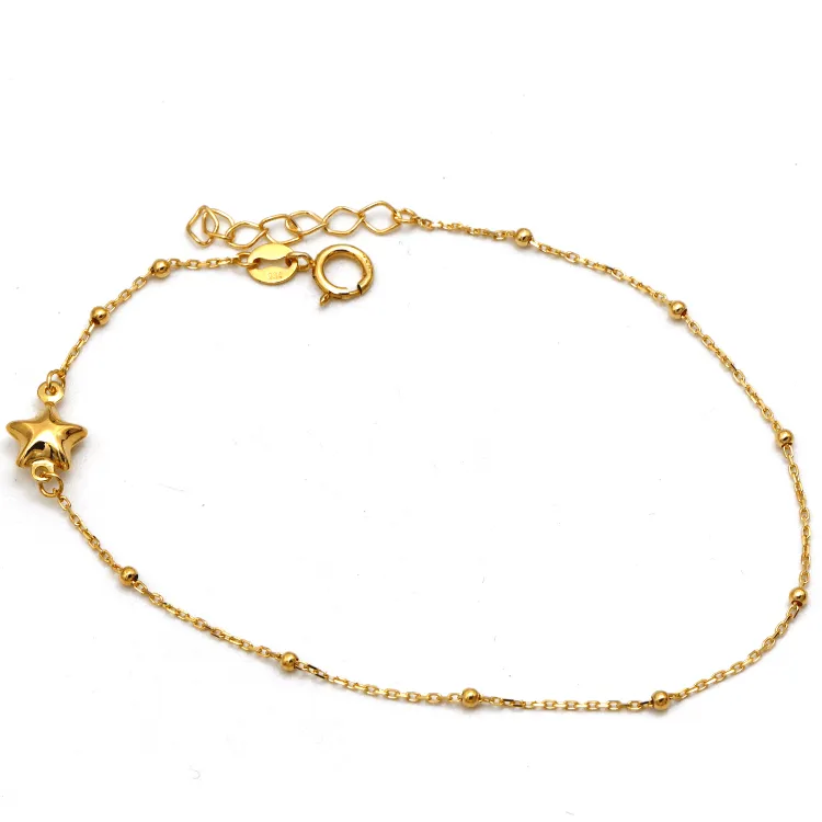 Real Gold 3D Star with Beads Balls Adjustable Size Bracelet 0471 BR1647