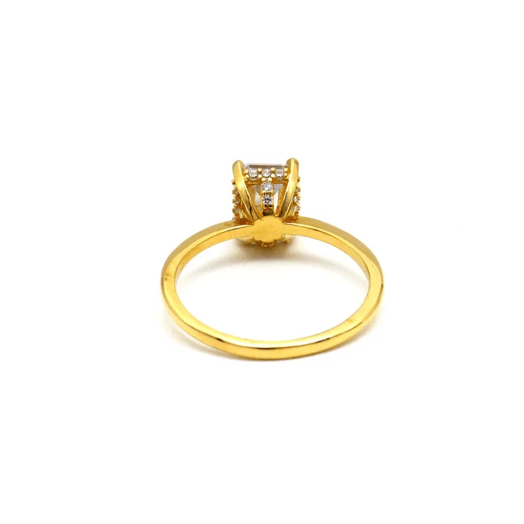 Real Gold Rectangle Side Stone Engagement and Wedding Ring 0206 (SIZE 5.5) R2207